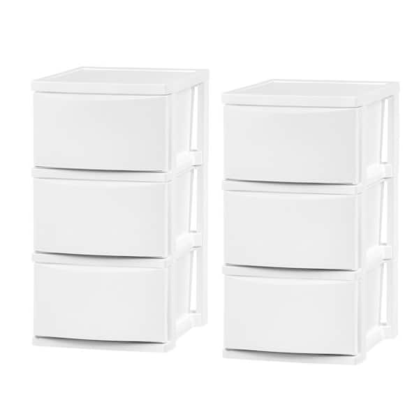 12.13 in. W x 24.5 in. H 3-Drawer Plastic Storage Bin Chest, White (2-Pack)