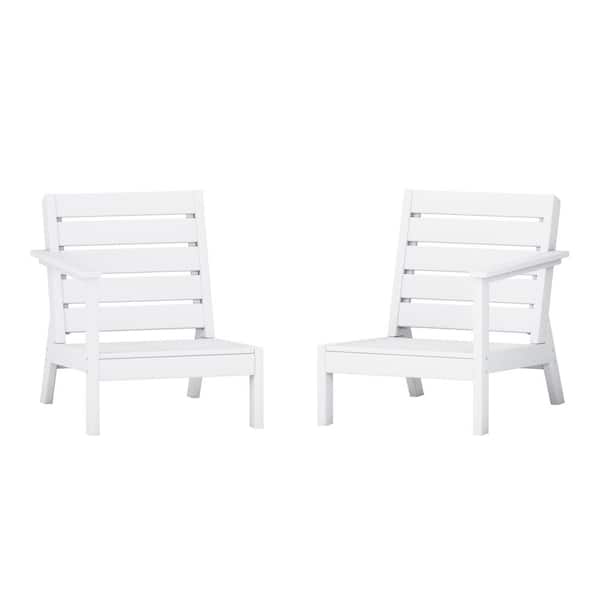 WESTIN OUTDOOR Birchwood Outdoor Patio 2-Piece Deep Seating HDPE Sectional Loveseat Arm Chairs Set in White