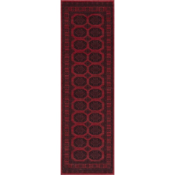 Sams International Sonoma Bijan Red and Black 2 ft. 2 in. x 6 ft. 11 in. Border Viscose Runner Rug