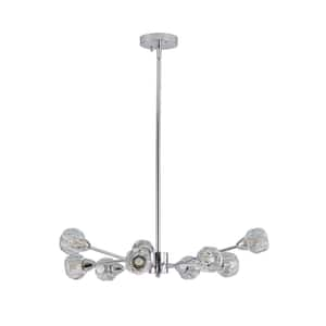 9-Light Chrome Rustic Industrial Sputnik Linear Chandelier for Living Room Bedroom Dining Room with No Bulbs Included