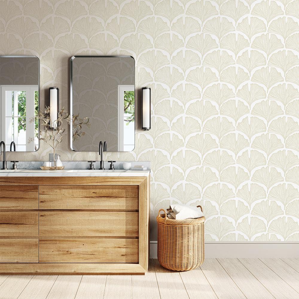 Waverly White Palm Damask Peel and Stick Wallpaper Roll