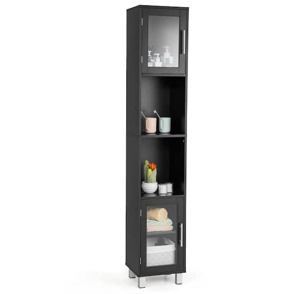 Bunpeony 12 in. W x 13 in. D x 71 in. H Black Freestanding Bathroom Storage Linen Cabinet