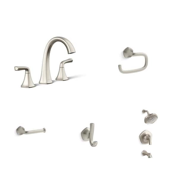 Sundae Brushed Nickel 5-Piece Bath Hardware and Shower Faucet Combo