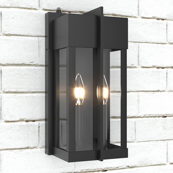Maxax Montpelier Black 13 in. H 2-Light Outdoor Hardwired Water Glass Wall Lantern Sconce with Dusk to Dawn