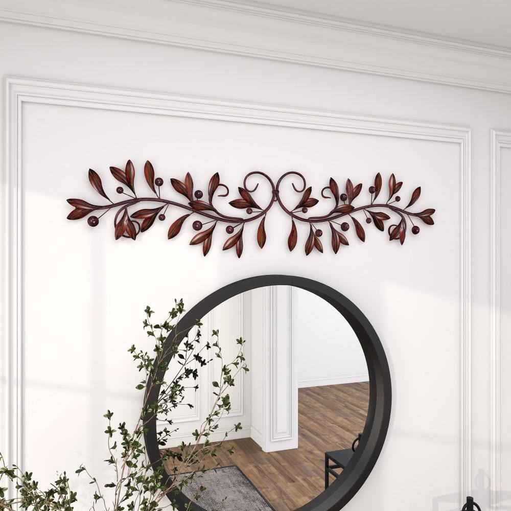 Red and Green Metal Vine Leaf Wall Sculpture