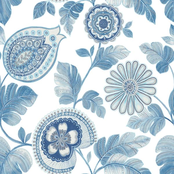 Seabrook Designs Calypso Paisley Leaf Blue Oasis and Ivory Botanical Paper Strippable Roll (Covers 60.75 sq. ft.)