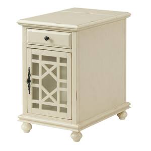 Elegant 16 in. Antique White Chairside End Table with Power