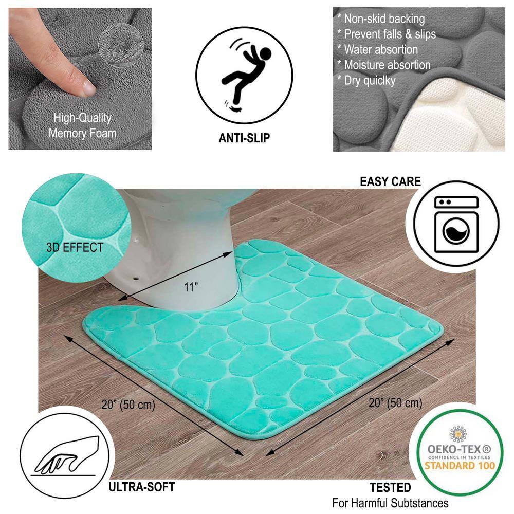 Aqua Blue Memory Foam Pebble Contour Bath Rug 20" x 20"