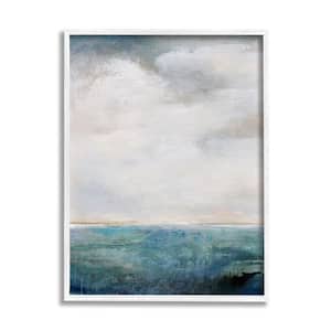 Abstract Ocean Horizon Line Nautical Water Cloudy Sky by Karen Hale Framed Nature Art Print 20 in. x 16 in.