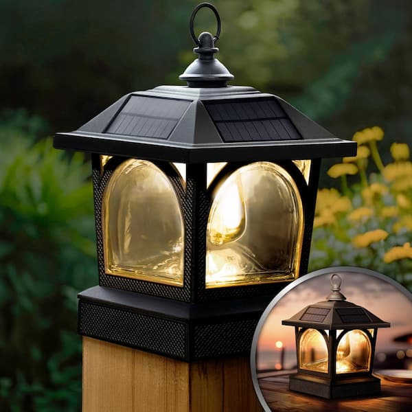 Edison Solar Black Aluminum LED Fits 5 Post Sizes Solar Deck Post Light