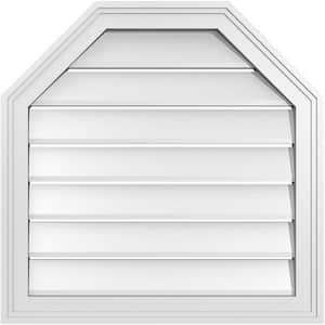 24 in. x 24 in. Octagonal Top Surface Mount PVC Gable Vent: Functional with Brickmould Frame
