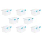 Sterilite 19334304 32 Quart/30 Liter Gasket Box, Clear with Blue Aquarium Latches and Gasket, 4-Pack