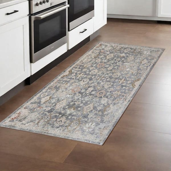 3 X 8 Blue Medallion Washable Area Rug Runner Rug