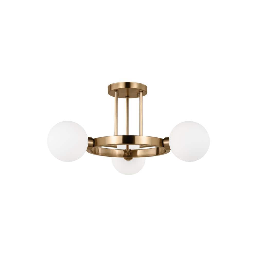 Clybourn 21" Satin Brass and Milk Glass 3-Light Semi-Flush Mount