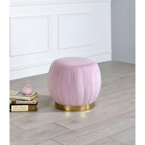 pink velvet pouffe stool