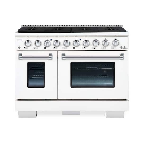 Hallman BOLD 48 IN, 8 Burner Freestanding Double Oven Gas Range with Gas Stove and Gas Oven in. White