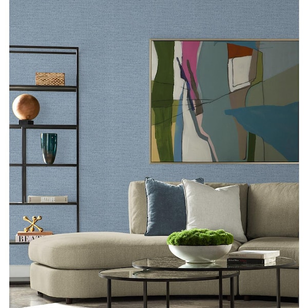 60.75 sq. ft. Coastal Haven Coastal Blue Kaya Faux Paperweave Embossed Vinyl Unpasted Wallpaper Roll