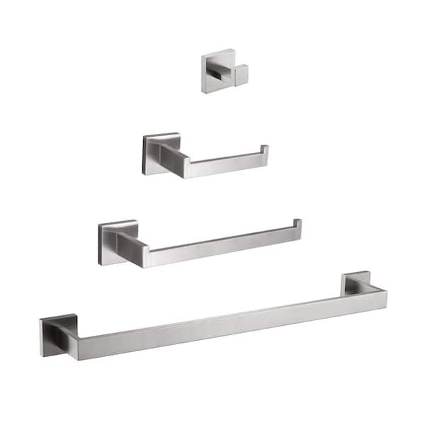 FUNKOL 4-Piece Stainless Steel Bath Hardware Set with Mounting Hardware in Brushed Nickel