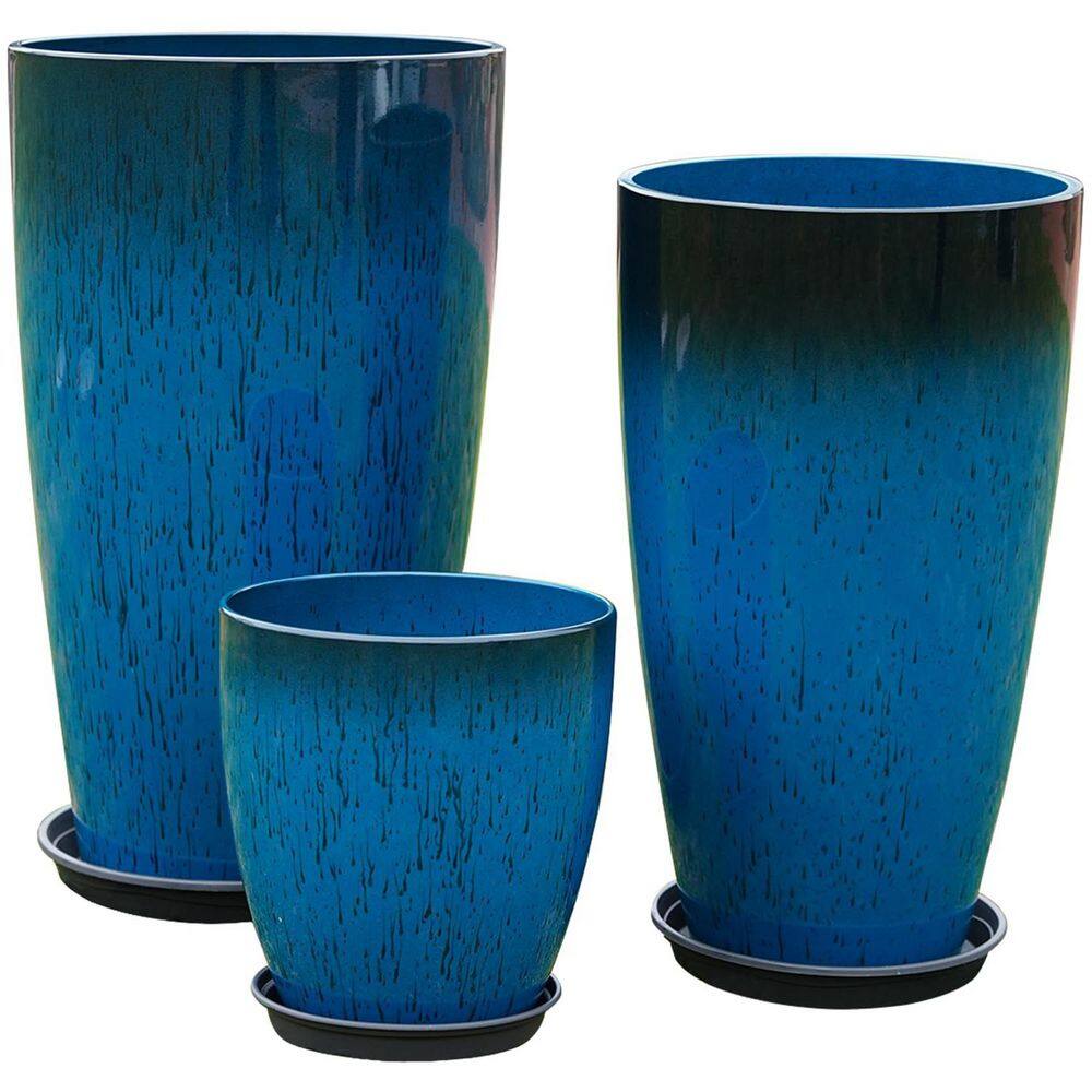 Set of 3 Large Plastic Planters-24 in. 21 in. & 11 in. Tall Round Pots with Drainage Holes & Saucers Outdoor Flower Pots price history on PriceWatchPro