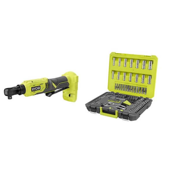 ONE+ 18V Cordless 3/8 in. 4-Position Ratchet (Tool Only) & 1/4 in. and 3/8 in. Drive Mechanics Set (156-Piece)
