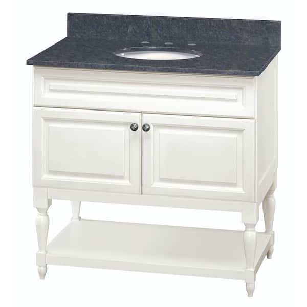Home Decorators Collection Emberson 37 in. Vanity in White with Granite Vanity Top in Butterfly Blue