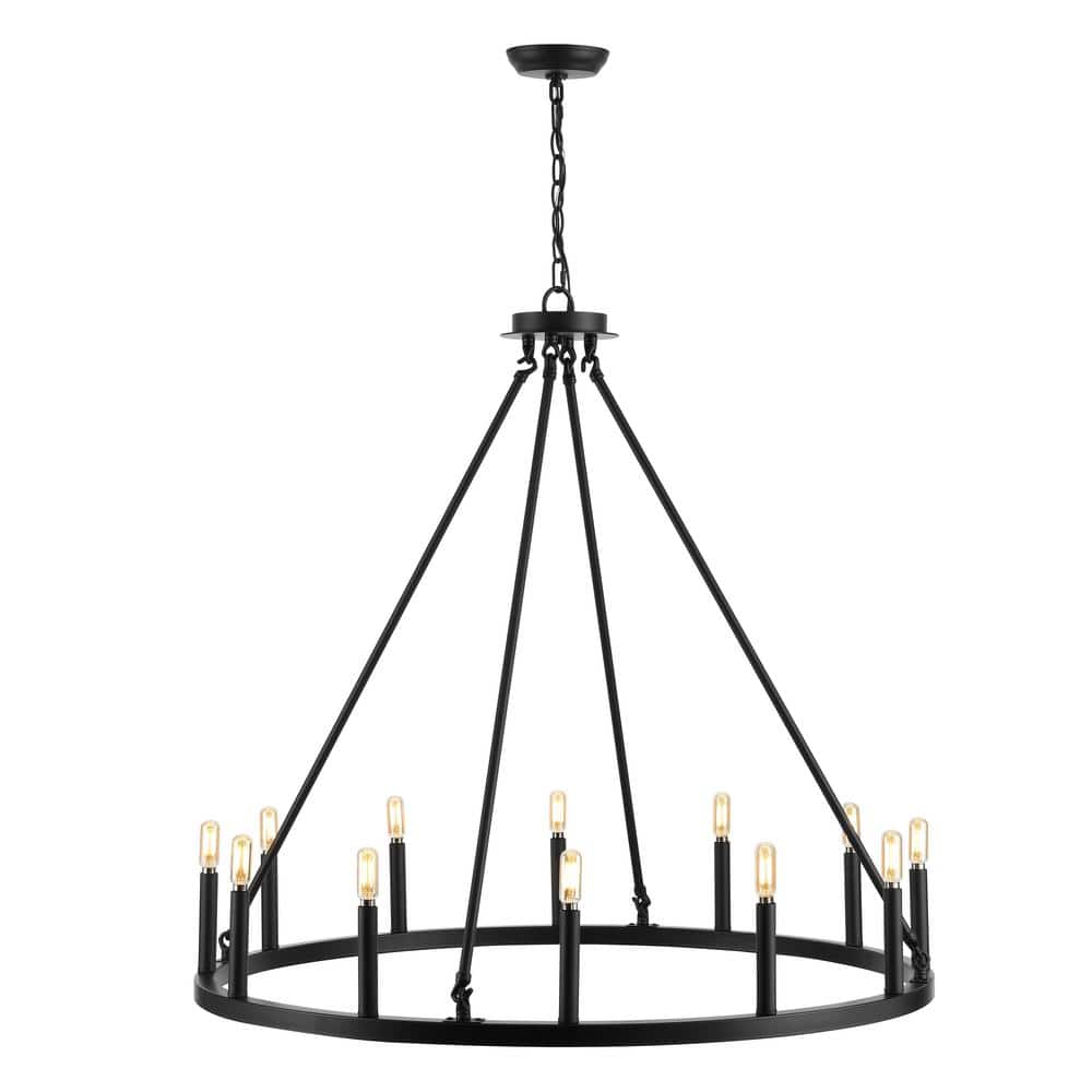 Gio 36" Black Iron Industrial Ring Chandelier with LED Candles