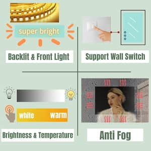 84 in. W x 32 in. H Rectangular Framed LED Anti-Fog Wall Mirror in Black with Backlit and Front Light