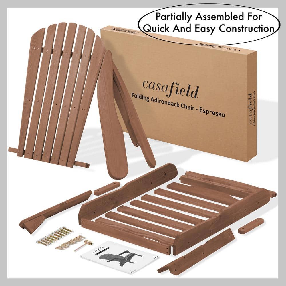 Espresso Cedar Wood Folding Adirondack Chairs, Set of 2