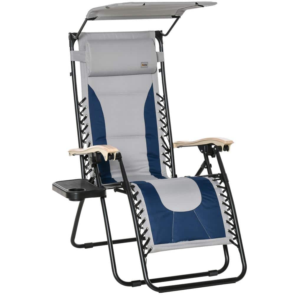 Outsunny Zero Gravity Blue Metal Outdoor Lounge Chair, Folding