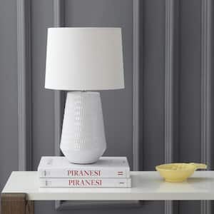 Stark 18 in. White Plated Textured Table Lamp with Off-White Shade