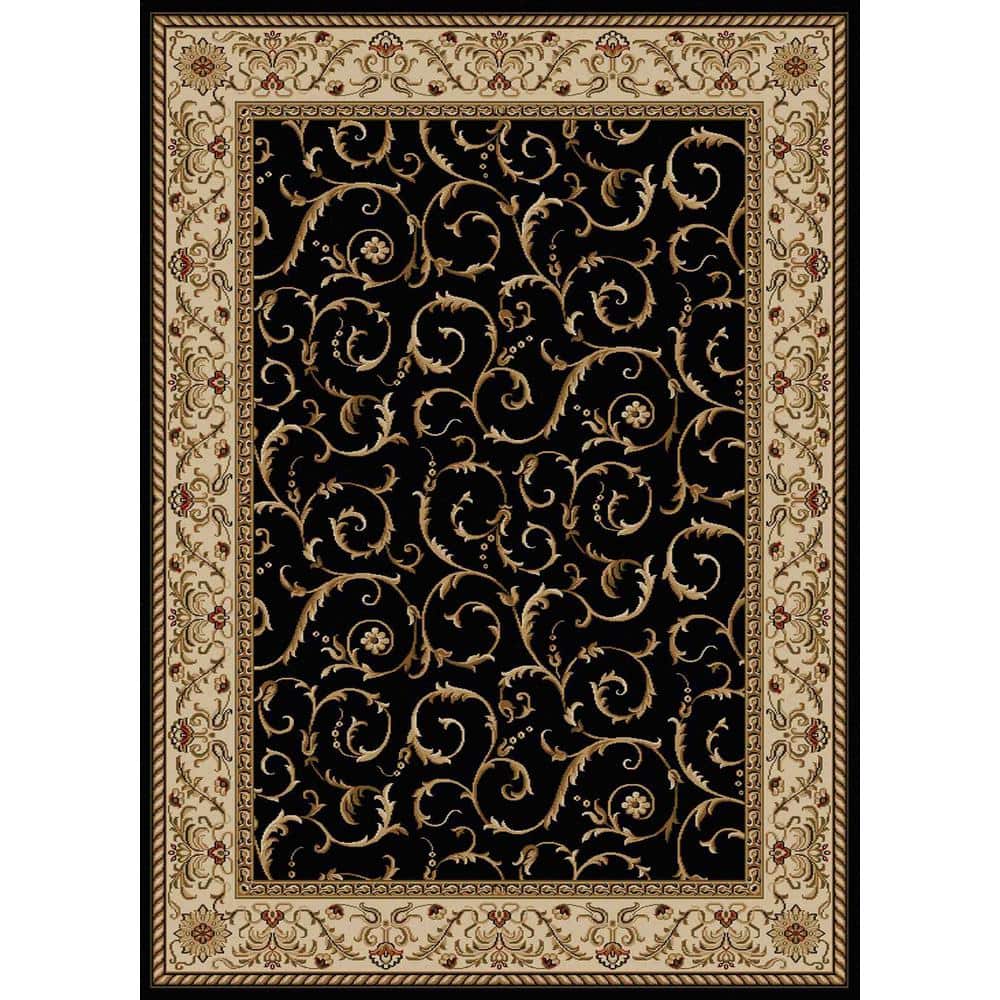 Como Black 3 ft. x 5 ft. Traditional Floral Scroll Area Rug