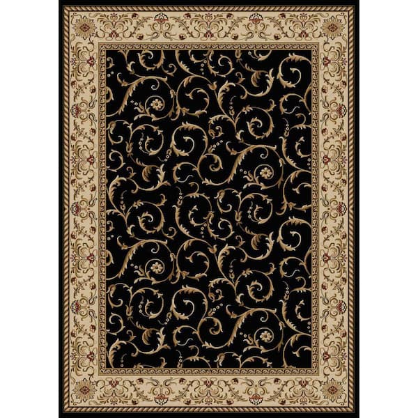 Unbranded Como Black 3 ft. x 5 ft. Traditional Floral Scroll Area Rug