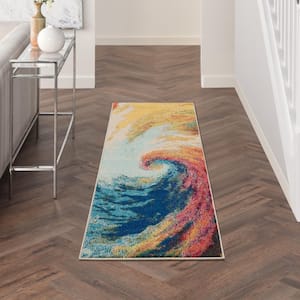 Celestial Wave 2 ft. x 6 ft. Abstract Contemporary Kitchen Runner Area Rug