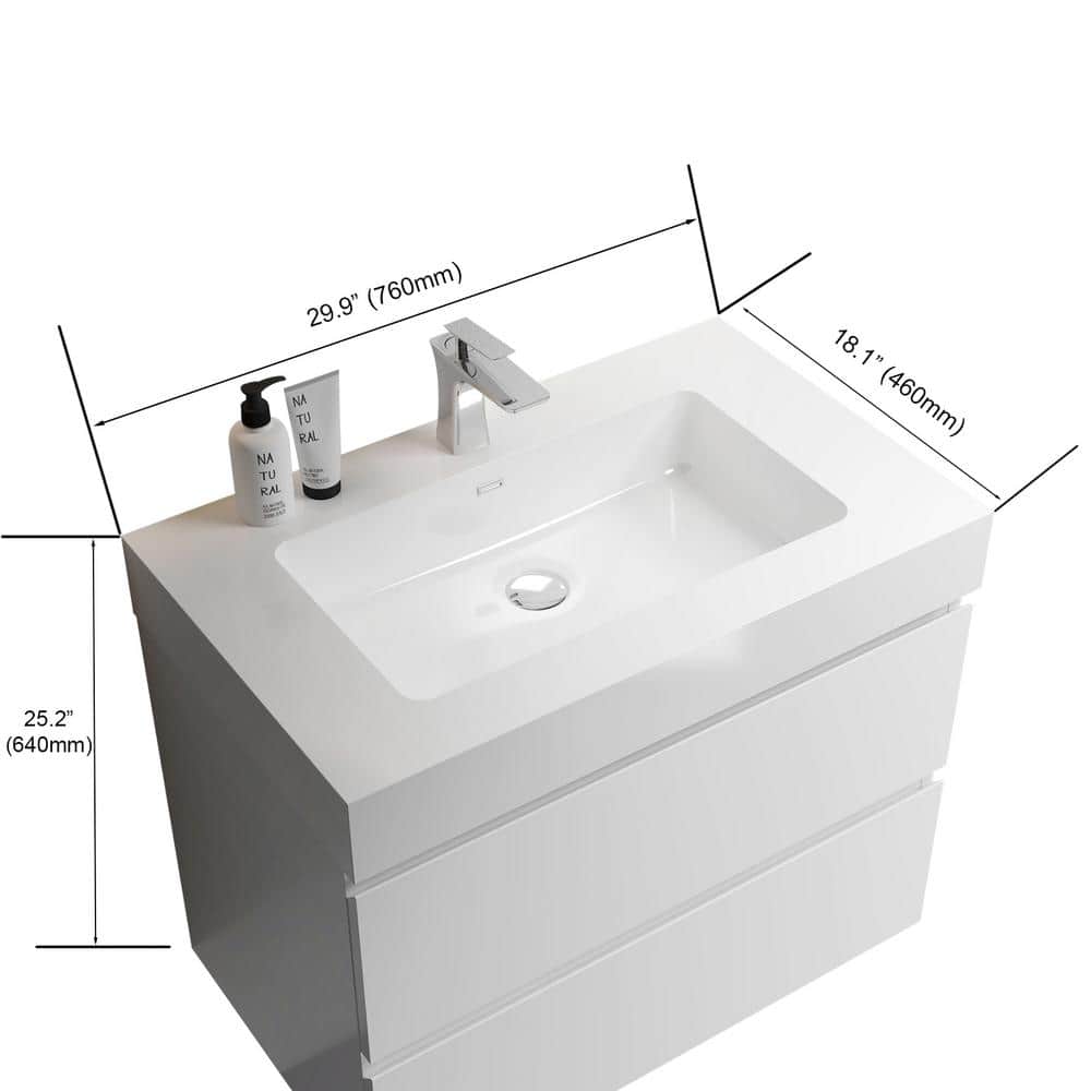 Glossy White Solid Surface Integrated Bathroom Sink Basin