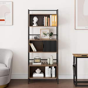 66.1 in. Tall Walnut Wood Bookcase Shelf Organizer 3 Tier Ladder Bookshelf for Home Office, Living Room and Kitchen