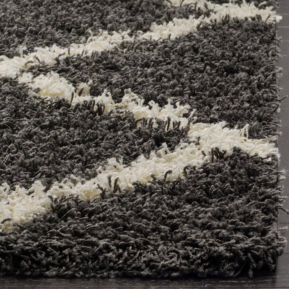Ivory and Dark Grey High Pile Shag Synthetic Area Rug, 10' x 14'