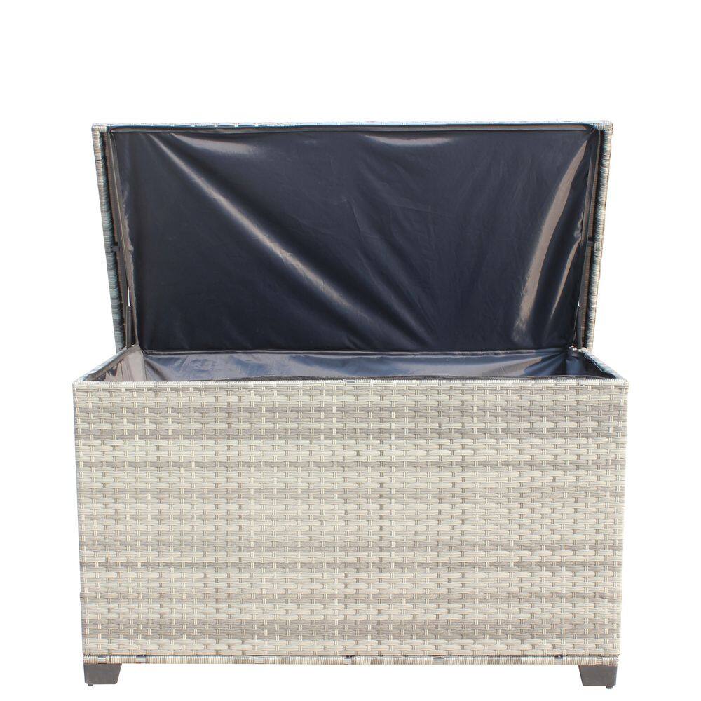 148 Gal. Gray Wicker Indoor Outdoor Patio Furniture Storage Box Deck Box fo