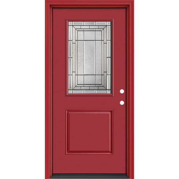 Masonite Performance Door System 36 in. x 80 in. 1/2 Lite Sequence Left-Hand Inswing Red Smooth Fiberglass Prehung Front Door