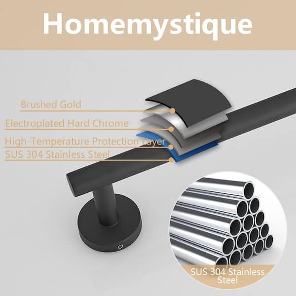 Bathroom Hardware 3-Piece Bath Hardware Set with Towel Bar, Robe Hook, Toilet Paper Holder in Matte Black