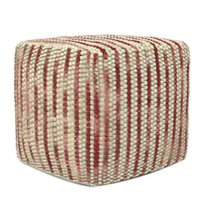 Zoey Maroon Cotton and Wool Boho Cube Woven Pouf