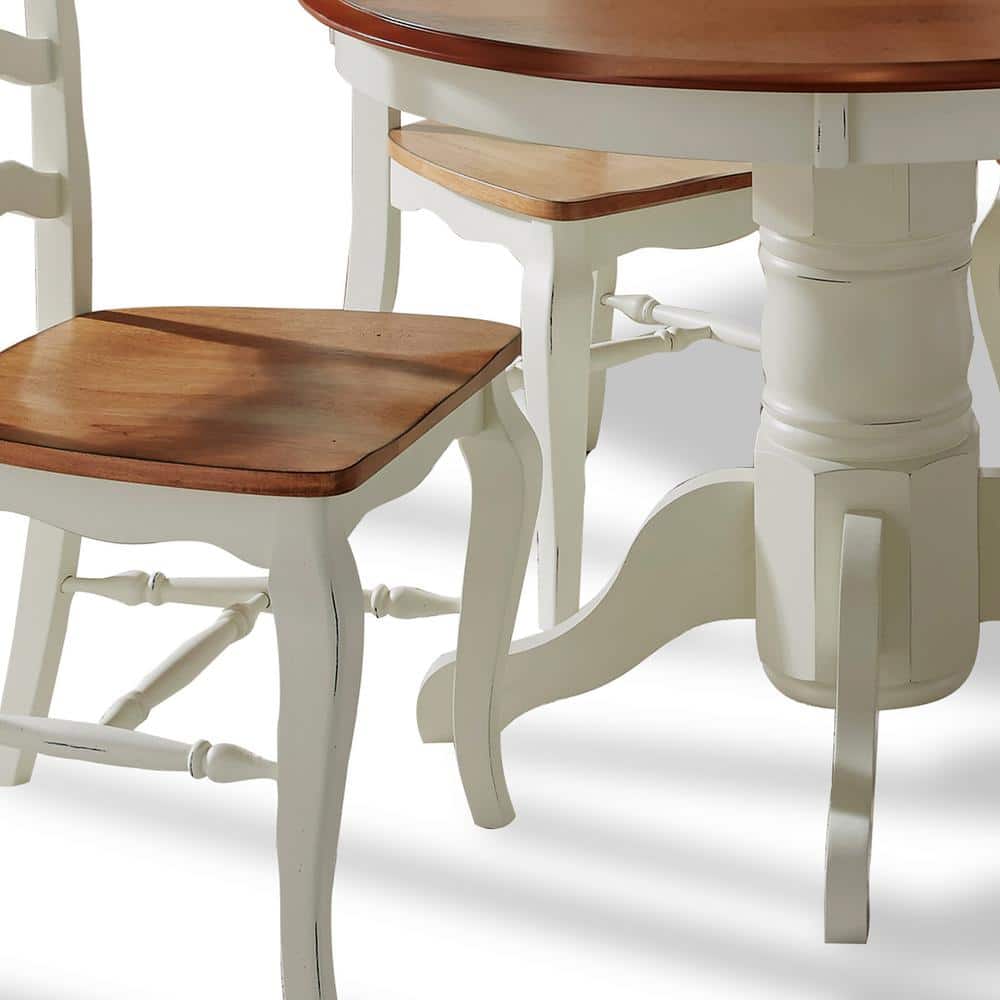 French Countryside 5-Piece Oak and Off-White Dining Set