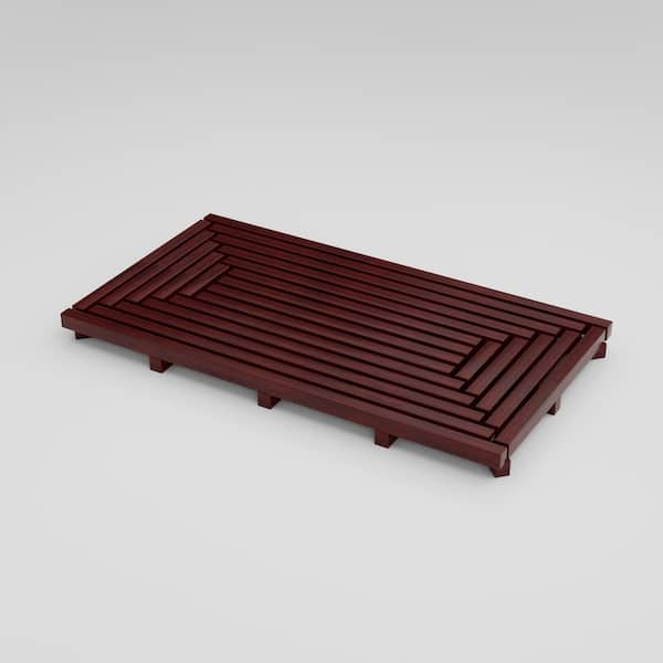 35.4 in. x 19.7 in. Dark Brown Teak Indoor and Outdoor Shower/Bath Mat