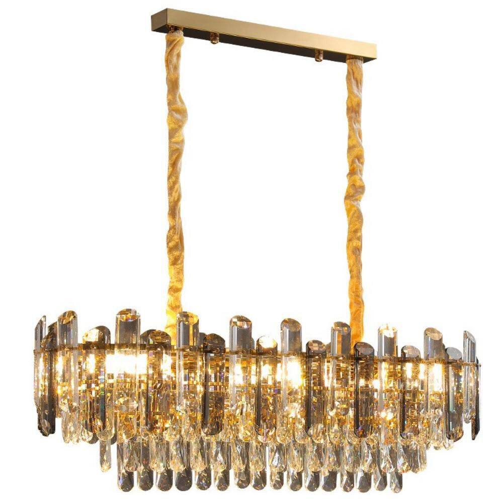 47 in. Modern 18-Light Brass Rectangle Chandelier with 3-Tier Crystal Hanging Light Fixture for Dining Room price history on PriceWatchPro