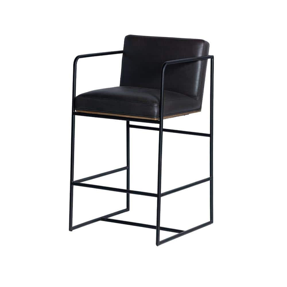"Stamford 36"" Total Height Black Leather Seat w/ Wood Back Metal Counter Stool" price history on PriceWatchPro