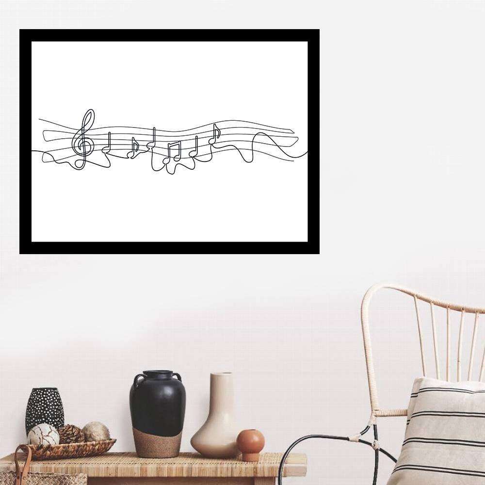 Black Framed Glass Abstract Music Notes Line Art Print