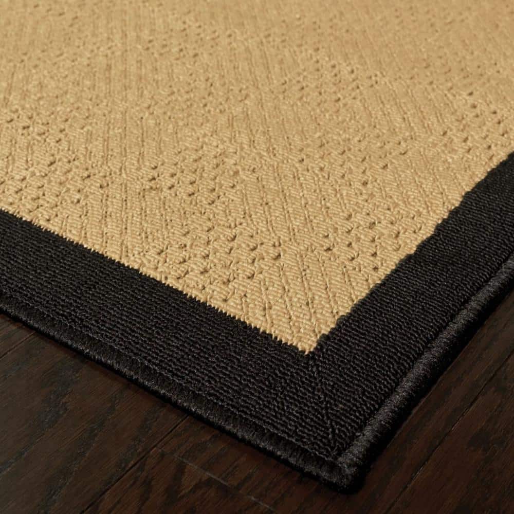Beige and Black Synthetic 53''x29'' Indoor/Outdoor Stain-Resistant Rug