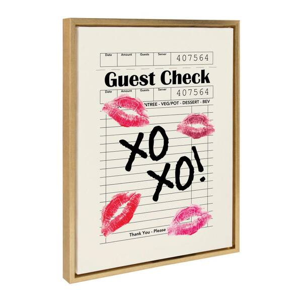 Kate and Laurel Sylvie XOXO Kisses Guest Check Framed Canvas by Alli Standefer Set of 1 Culture Art Print 18.00 in. x 24.00 in.