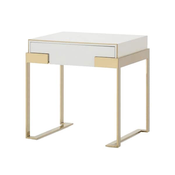 Benjara 24 in. 1-Drawer Gold and White Wooden Nightstand