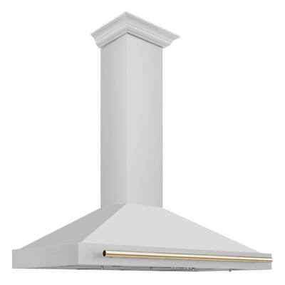 ZLINE 48 in. Autograph Edition Stainless Steel Range Hood with Stainless Steel Shell and Gold Accents