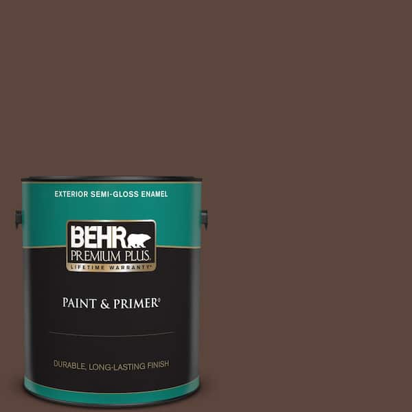 BEHR PREMIUM PLUS 1 gal. #T15-5 Heritage Oak Semi-Gloss Enamel Exterior Paint & Primer